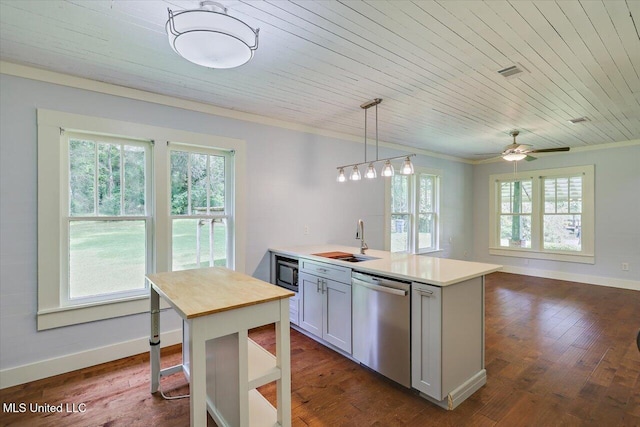 873 SCR 142, Morton, MS 39117 - kitchen with stainless steel appliances, healthy amount of natural light, wood ceiling, light countertops, and ornamental molding