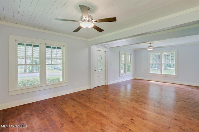 873 SCR 142, Morton, MS 39117 - unfurnished living room featuring hardwood / wood-style flooring, ceiling fan, and crown molding
