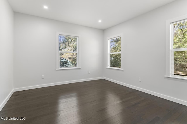 unfurnished room with a wealth of natural light and dark wood-type flooring