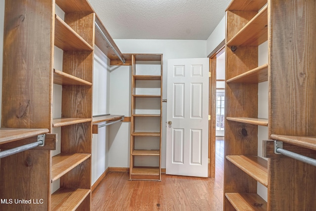 walk in closet featuring light hardwood / wood-style flooring