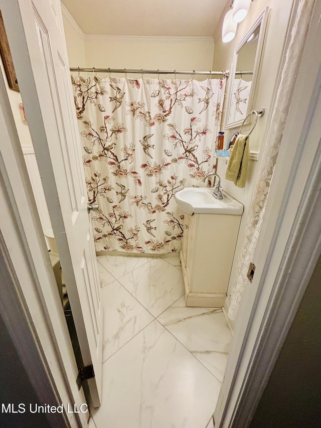4466 Beatline Rd, Long Beach, MS 39560 - full bath with crown molding, marble finish floor, and vanity
