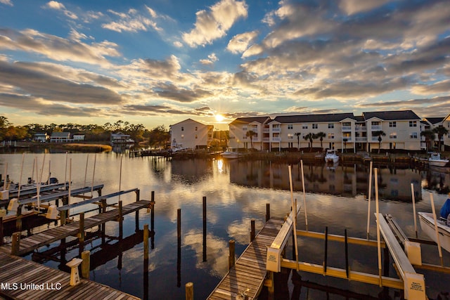 view of dock with a water view