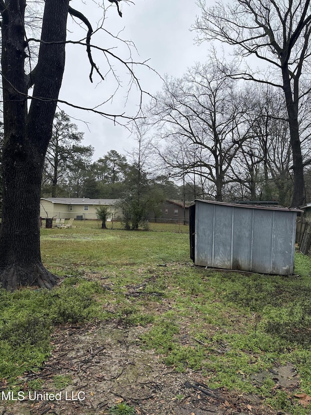 view of yard with a storage shed