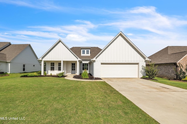 202 Crestwood Pl, Madison, MS 39110 - modern farmhouse style home with board and batten siding, concrete driveway, a front lawn, and a garage