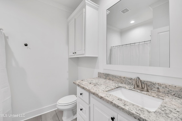 202 Crestwood Pl, Madison, MS 39110 - bathroom featuring vanity, ornamental molding, recessed lighting, tile patterned floors, and curtained shower