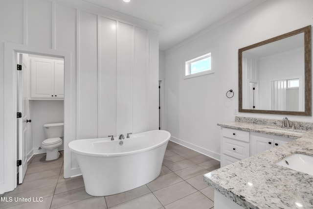 202 Crestwood Pl, Madison, MS 39110 - bathroom with vanity, a soaking tub, ornamental molding, and tile patterned floors