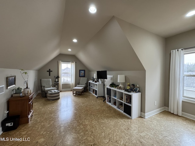 additional living space with vaulted ceiling