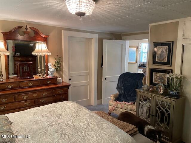 209 S Jackson St, Crystal Springs, MS 39059 - bedroom with crown molding and carpet flooring
