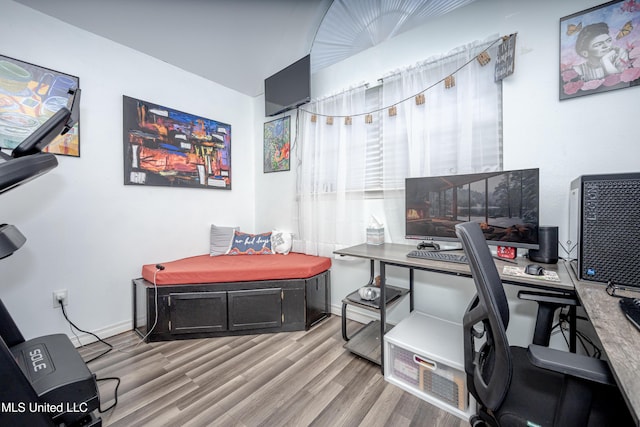 office with light hardwood / wood-style flooring