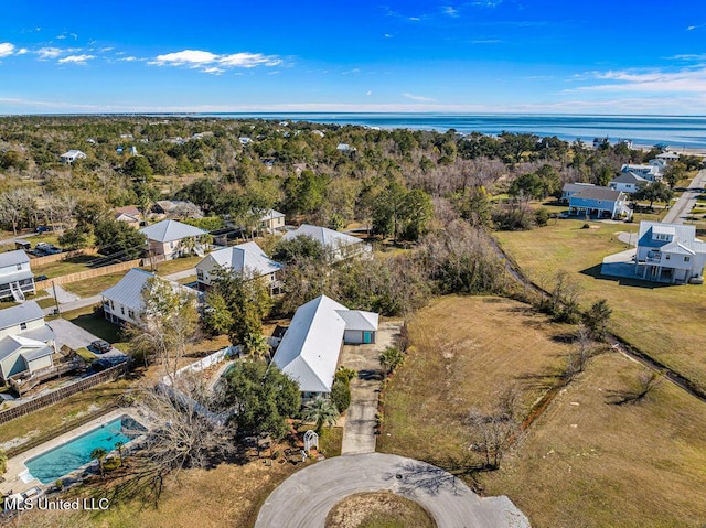 bird's eye view featuring a water view