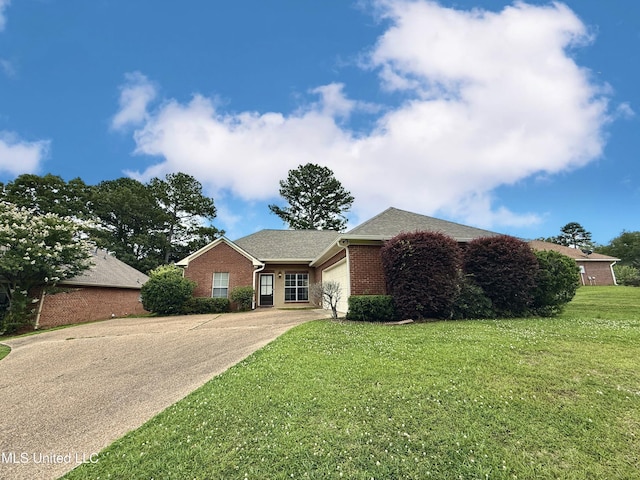 302 Bedford Ct, Brandon, MS 39047 - single story home with a garage, concrete driveway, a front yard, and brick siding