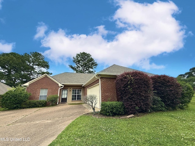 302 Bedford Ct, Brandon, MS 39047 - single story home with an attached garage, brick siding, driveway, and a front yard