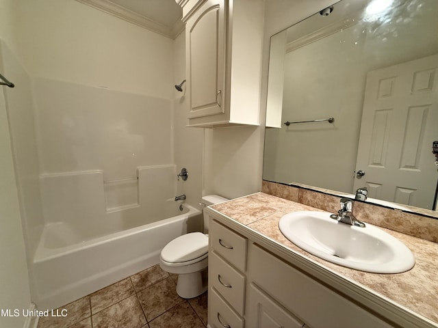 302 Bedford Ct, Brandon, MS 39047 - bathroom with vanity, toilet, ornamental molding,  shower combination, and tile patterned flooring