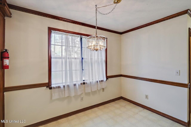 634 Twin Harbor Pl, Madison, MS 39110 - empty room featuring light floors, a chandelier, baseboards, and crown molding