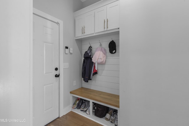 mudroom with hardwood / wood-style flooring