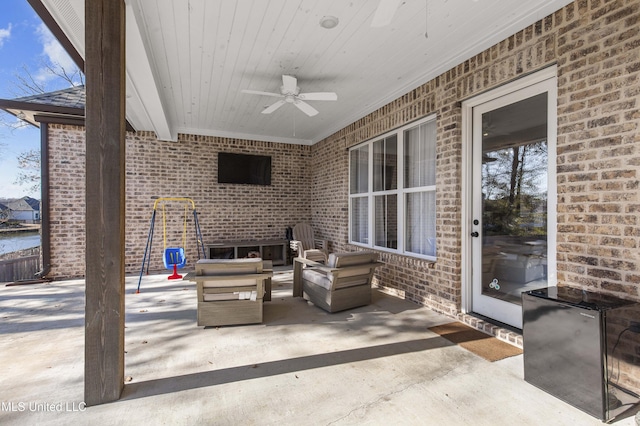 view of patio / terrace with an outdoor hangout area and ceiling fan