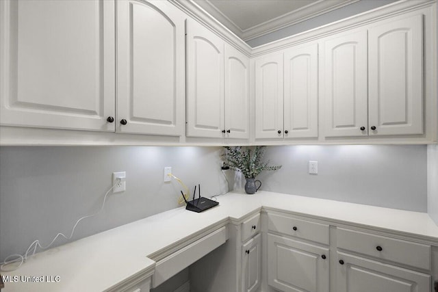 clothes washing area with crown molding