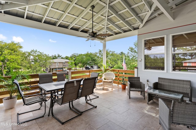 view of patio with an outdoor hangout area and ceiling fan