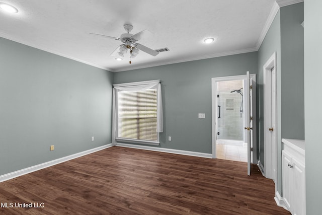 380 Green Acres Dr, Canton, MS 39046 - unfurnished bedroom featuring crown molding, dark wood-style flooring, recessed lighting, and ensuite bathroom