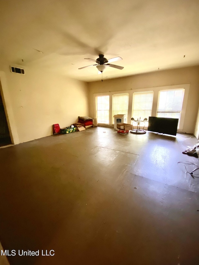 1903 Circle Dr, Picayune, MS 39466 - interior space featuring visible vents, concrete floors, and ceiling fan
