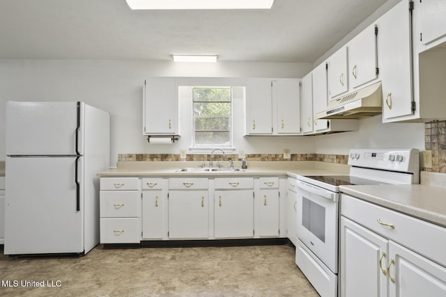 546 Hunters Creek Cir, Madison, MS 39110 - kitchen with white appliances, under cabinet range hood, light countertops, and white cabinets
