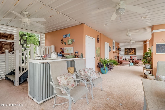 reception area featuring ceiling fan