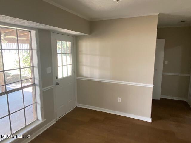 entryway with dark hardwood / wood-style flooring