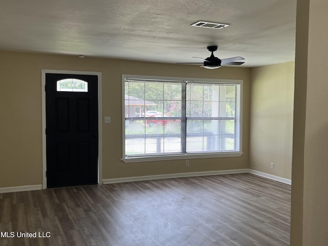7701 Harold Ave, Moss Point, MS 39563 - foyer entrance with wood finished floors, ceiling fan, healthy amount of natural light, and a textured ceiling