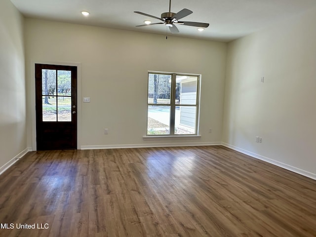 foyer with dark wood-style flooring, a wealth of natural light, and baseboards