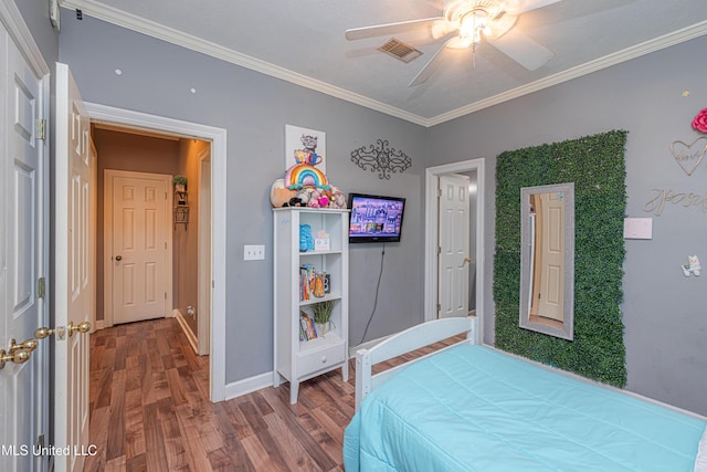 116 Hidden Hills Dr, Madison, MS 39110 - bedroom featuring wood finished floors, crown molding, and ceiling fan