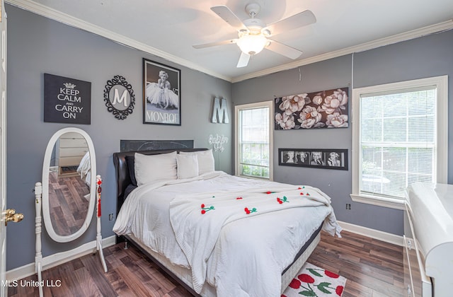 116 Hidden Hills Dr, Madison, MS 39110 - bedroom featuring dark wood-style floors, crown molding, and ceiling fan