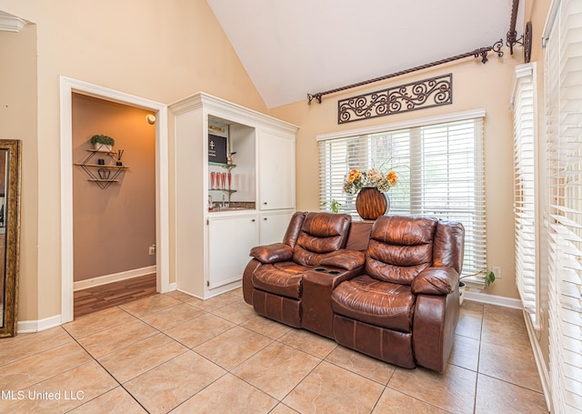 116 Hidden Hills Dr, Madison, MS 39110 - living area with light tile patterned floors and high vaulted ceiling