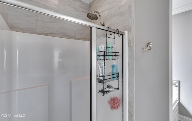 bathroom with a stall shower