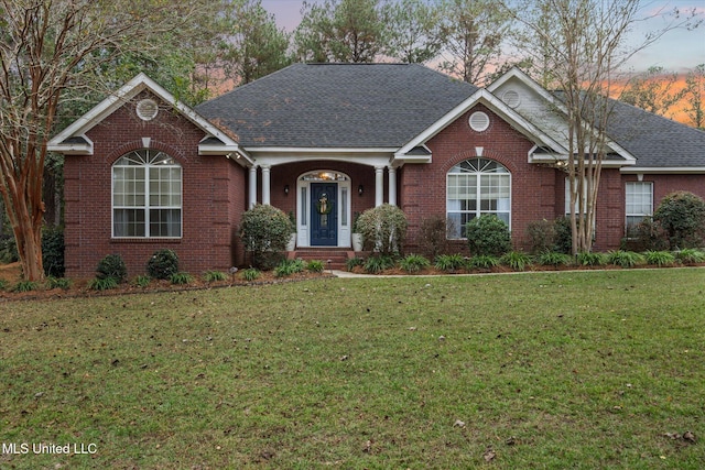 view of front of house with a yard