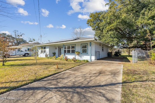 single story home with a porch and a front yard