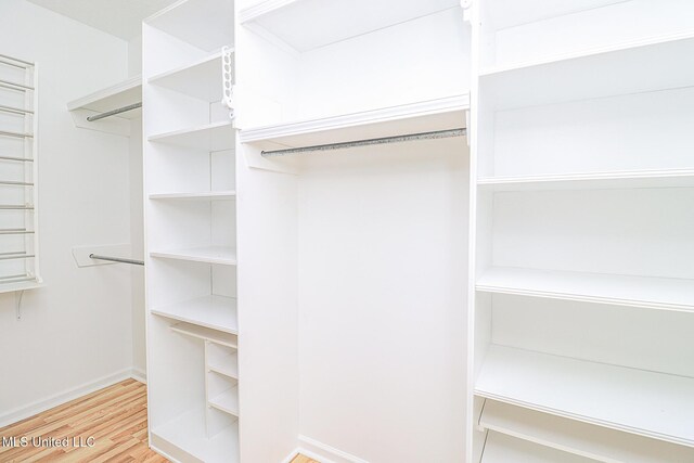 walk in closet with wood finished floors