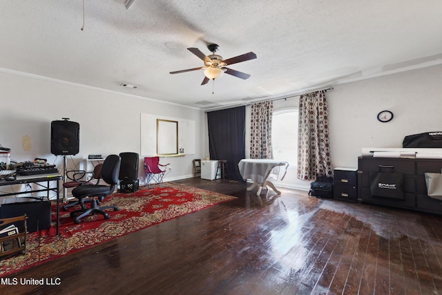 403 Suzanne Ave, Long Beach, MS 39560 - home office with ceiling fan, hardwood / wood-style flooring, a textured ceiling, and ornamental molding