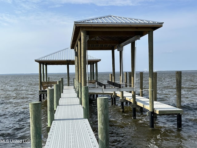 dock area featuring a water view and boat lift