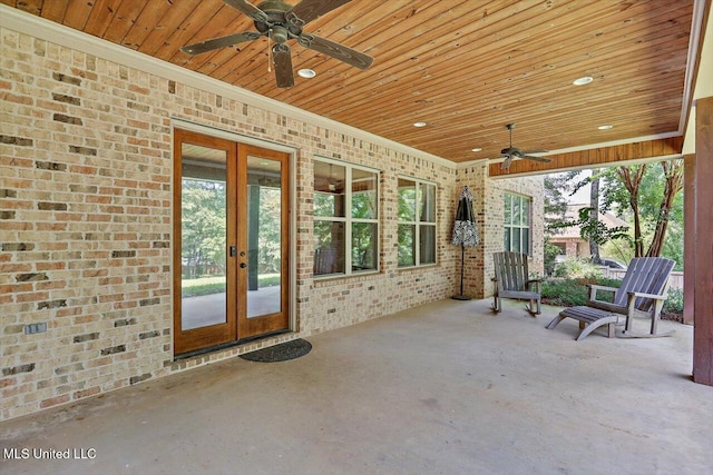 view of patio / terrace with french doors and ceiling fan