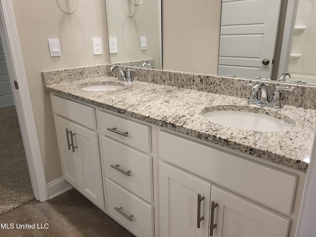 bathroom with hardwood / wood-style floors and vanity