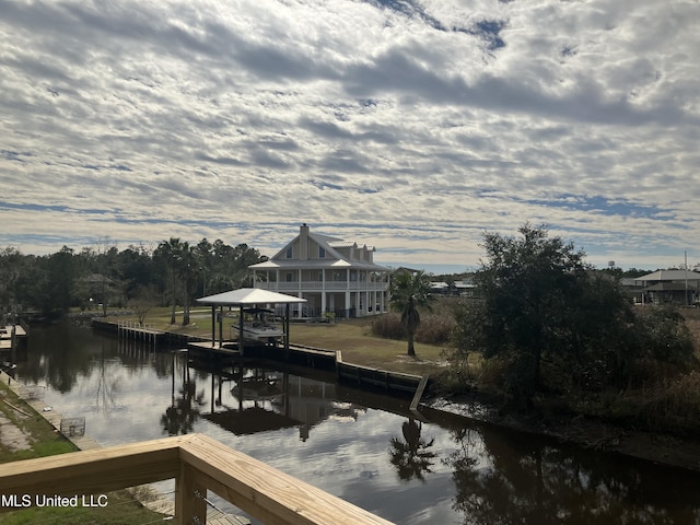 view of dock featuring a water view