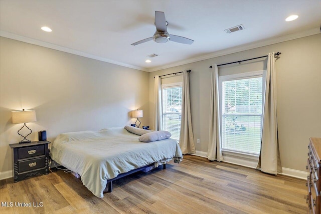 449 Abbey Woods, Brandon, MS 39047 - bedroom with light wood finished floors, recessed lighting, ornamental molding, and a ceiling fan