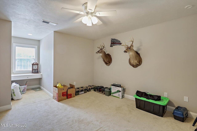 449 Abbey Woods, Brandon, MS 39047 - rec room featuring carpet floors, ceiling fan, and a textured ceiling