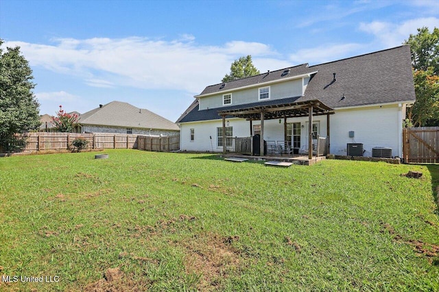 449 Abbey Woods, Brandon, MS 39047 - back of property featuring a pergola, a patio, a fenced backyard, and a shingled roof
