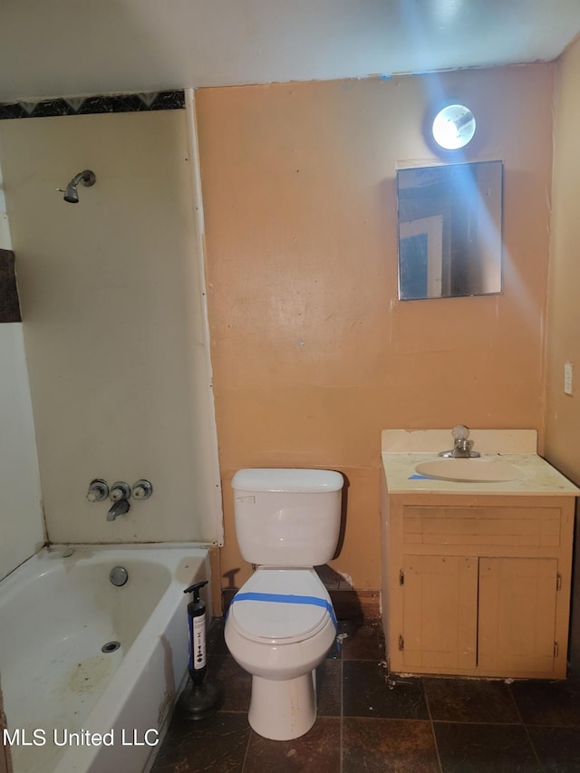 full bathroom with vanity, toilet, and tub / shower combination