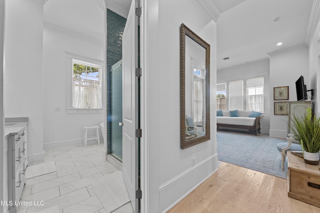 1221 E Beach Blvd, Pass Christian, MS 39571 - corridor with crown molding, baseboards, and recessed lighting