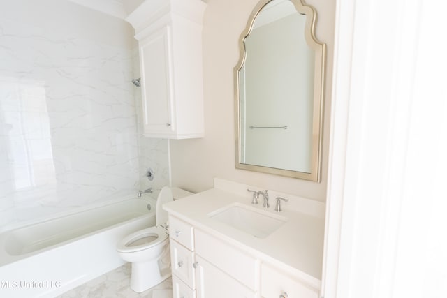 full bathroom featuring vanity, toilet, and tiled shower / bath combo