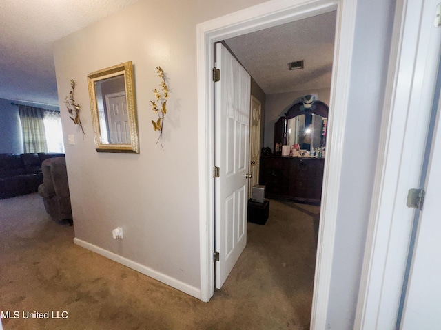 5080 Gautier Vancleave Rd Unit D-8, Gautier, MS 39553 - corridor featuring carpet, baseboards, and a textured ceiling