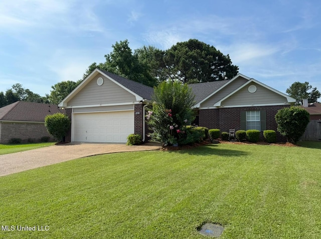 2043 Branch Creek Dr, Byram, MS 39272 - ranch-style house featuring brick siding, a front lawn, driveway, and an attached garage