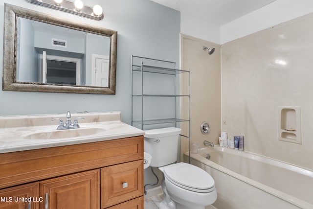 full bathroom featuring toilet, shower / tub combination, and vanity